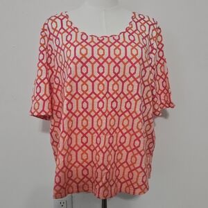 Chicos Size 3 The Perfect Tee Pink Orange Short-sleeved Women's Round Neck Blous